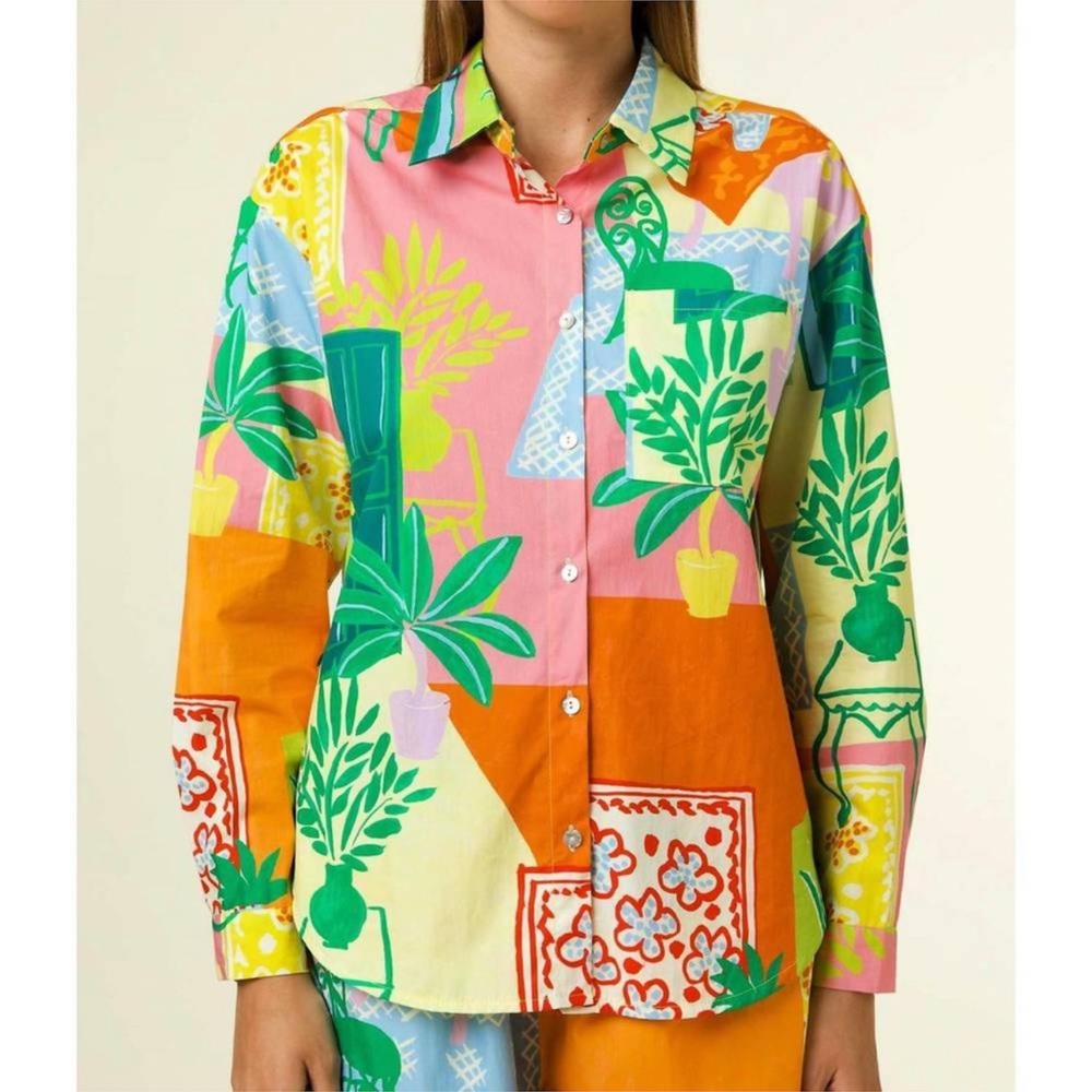 FRNCH Paris Colorful Patchwork Button-Up Shirt | Made in Italy | 100% Cotton | M